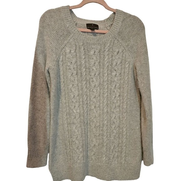 Fenn Wright Manson Angora Sweater Gray Cable Knit Long Sleeve Crew Neck Ribbed L - Picture 1 of 4